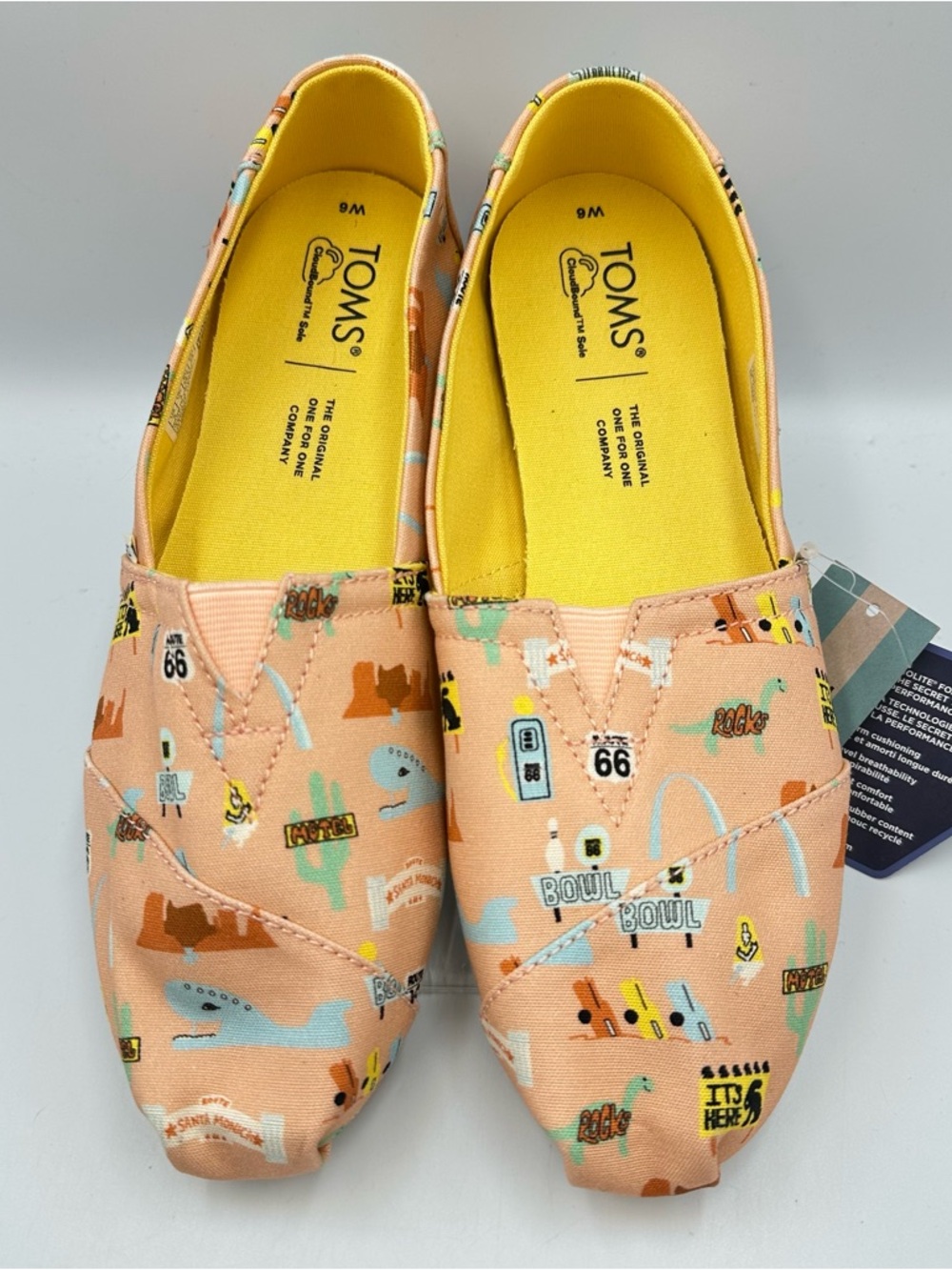 NEW Toms Route 66 Pink Slip on Printed Womens 6 Alpargata Ltwt Cloudbound Sole - Picture 2 of 12